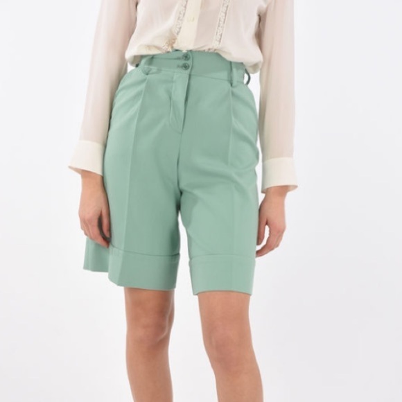 VTG 90s Lady Player Womens Bermuda Pleated Golf Shorts Sz 8 Sage Green Preppy - Picture 1 of 13
